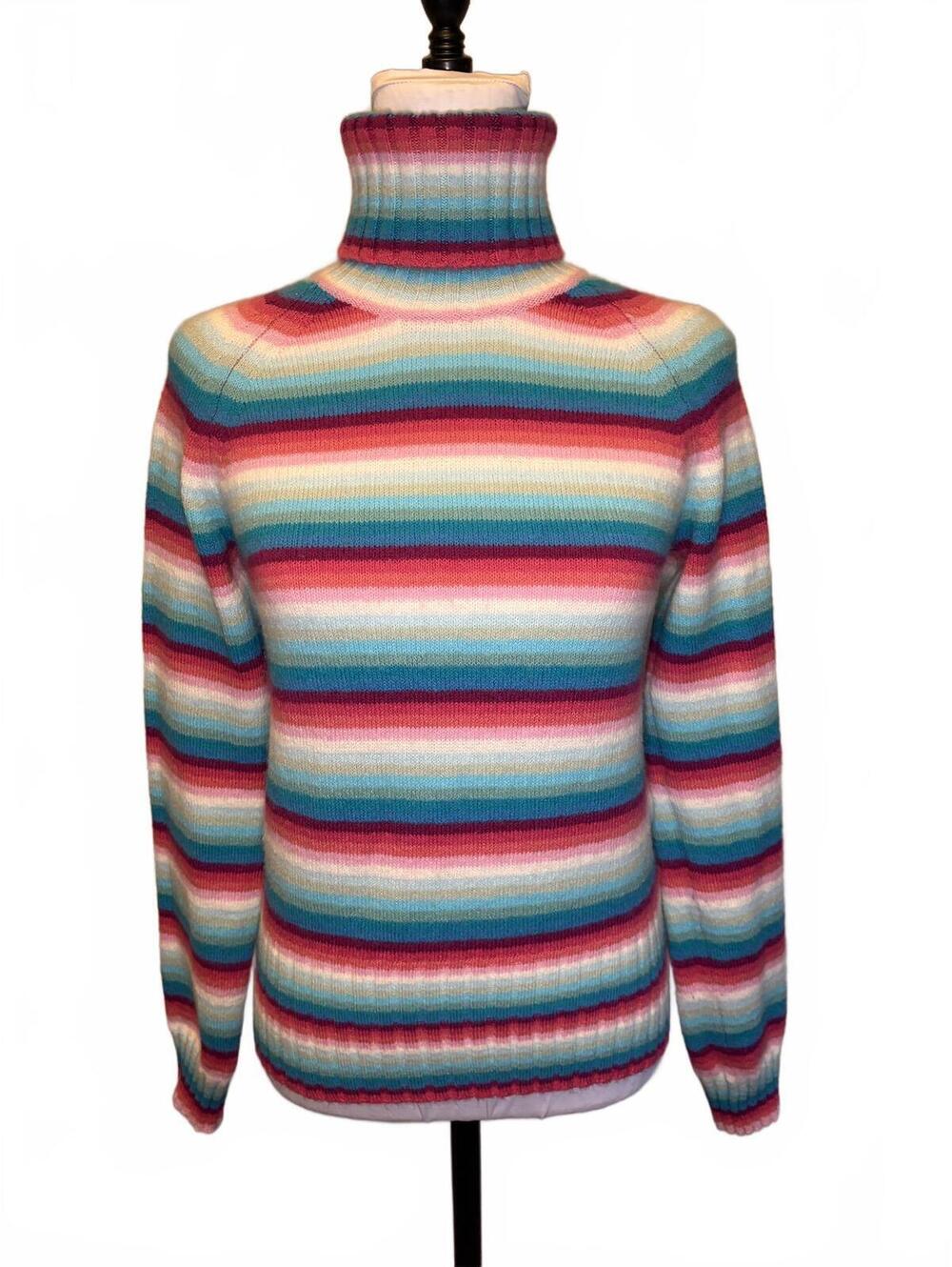 Vintage GAP M Rainbow Happy Stripe Era Turtleneck Y2K Pop Kidcore Dopamine
